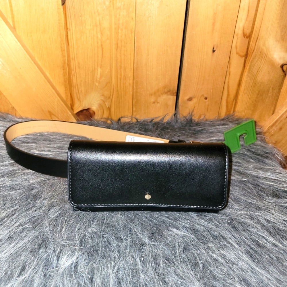 KATE SPADE BELT BAG BLACK LEATHER. SIZE: S/M